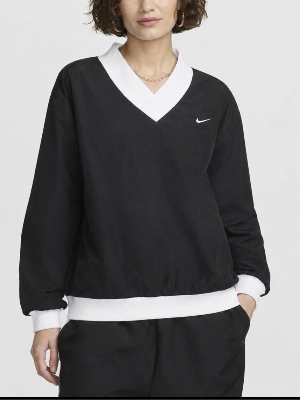 Nike Black V-Neck Pullover Sweater with White Trim
